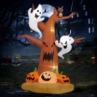 Décoration d'Halloween Gonflable Citrouille Arbre Lumineux LED Étanche pour Jardin, Fonctionnant sur Piles, Portable et Réutilisable pour Fêtes en Extérieur