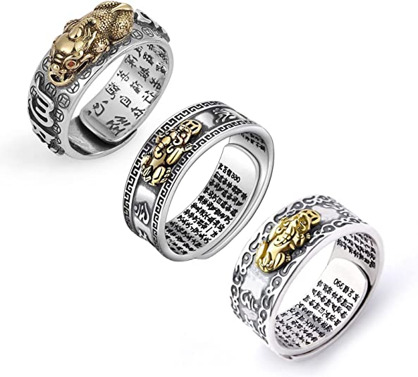 COLORFUL BLING Feng Shui Pixiu Dragon Ring – Adjustable Wealth & Luck Ring For Women & Men (Silver & Crystal)