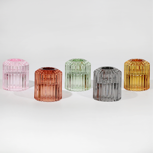 Ribbed Glass <strong>Candle</strong> <strong>Holder</strong> 2-in-1 Tea Light <strong>Candle</strong> <strong>Holder</strong> With Different Colors Customization - Product Image 1