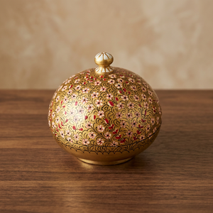 Boîte à bijoux ronde en papier mâché peinte à la main, élégante et tendance - Product Image 1