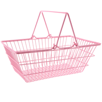 Panier de courses en fil métallique rose avec poignées, chariot de supermarché portable pour le rangement et l'organisation à domicile