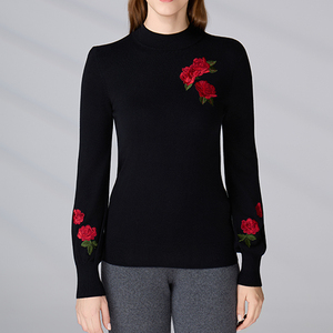 ผู้ผลิตเสื้อถักลายดอกแจ็คการ์ดแขนยาว เสื้อสเวตเตอร์คอกลมลำลองสำหรับผู้หญิงสำหรับฤดูหนาวแบบสั่งทำ - Product Image 1