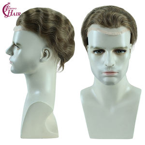 FH #7 Pu + LACE + Mono French Topper para hombre Unidad de cabello humano Onda natural Sistema de reemplazo rizado de base de 8x10 pulgadas - Product Image 1