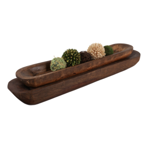 Ciotola Allungata in Legno, Decorazione Rustica per la Casa, Centrotavola, Elemento d'Accento per la Tavola - Product Image 3