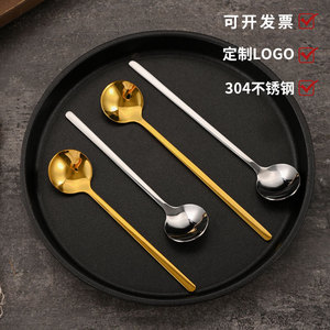 Petite cuillère ronde en acier inoxydable avec long manche, cuillère à dessert et à gâteau, pour café et assaisonnements - Product Image 5