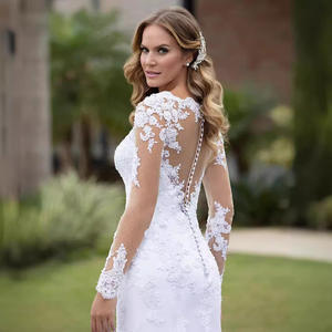 Modern Wedding Bridal Fishtail Plus Size Sexy Floor-Length Lace <b>Dress</b> with Built-in Bra for <b>Women</b> - Product Image 3