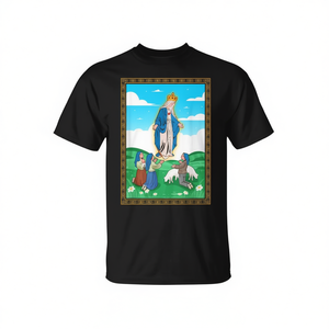 Camiseta con diseño religioso de la aparición de Nuestra Señora de Fátima, color negro, para hombres y mujeres - Product Image 2