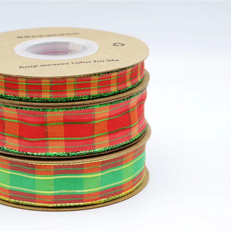 Factory New Polyester 25mm Gingham Checked Plaid Ribbon christmas ribbon printed box gift check tartan ribbon