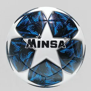 MINSA B7720 kualitas tinggi ukuran resmi dan berat bola sepak bola kustom Logo berikat PVC/PU tim sepak bola mesin latihan kulit