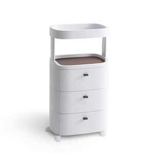 Mesita de Noche Blanca multicapa, encimera de madera para dormitorio, cajón de plástico, armario de almacenamiento con rueda - Product Image 2
