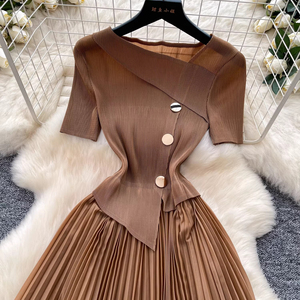 Elegante vestido con cuello en V para mujer, falda de verano estilo A para moldear la cintura y adelgazar la figura - Product Image 5