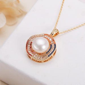 Wholesale Shanxia Lake Jewelry Simple White Flat <b>Pearl</b> with Zircon Freshwater True <b>Pearl</b> Necklace Clavicle Chain <b>Pendant</b> <b>Charms</b> - Product Image 2