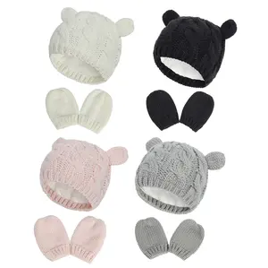 Bán Sỉ Mềm Mùa Thu Mùa Đông Ấm Bông Unisex Đồng Bằng Giá Rẻ Beanies Bé Hat Bé Knit Hat Với Mitten