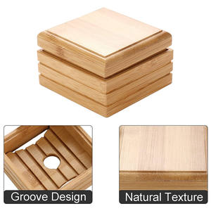 Portasapone Quadrato in Bambù per <span class=keywords><strong>Bagno</strong></span> e Esterni, Supporto per Sapone da Viaggio, Vassoio Portasapone in Bambù - Product Image 3