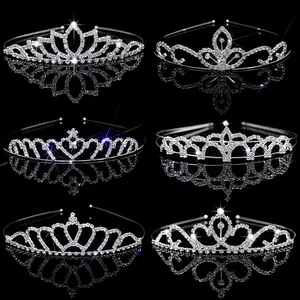 Atacado Meninas Brass Claw Silver Crown Casamento Crianças Acessórios de Cabelo Limpar Strass Tiaras Brilhantes Para Meninas