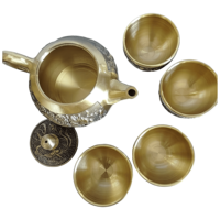 Théière et bol à thé ronds en laiton de style chinois avec motifs de dragon et de phénix, taille personnalisable pour la décoration intérieure