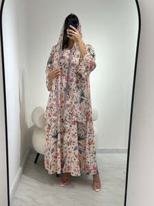 LEDUO Abaya Elegante Informal Personalizada para Mujer, con Estampado Floral, en Capas, de Chifón Suave, para Eid - Product Image 3