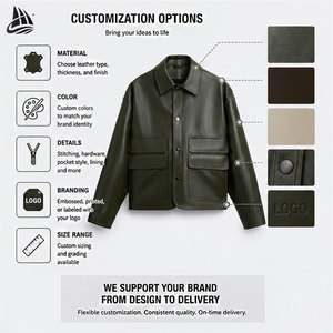 Veste en cuir coupe-vent de <span class=keywords><strong>surchemise</strong></span> à col de chemise personnalisée avec poches plaquées pour hommes - Product Image 4