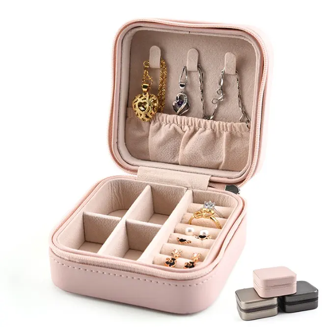 Boîte à bijoux en cuir PU, Logo personnalisé, petite boîte Portable, emballage de bijoux, Noble Best souhait pour voyage, boîte à boucles d'oreilles rose