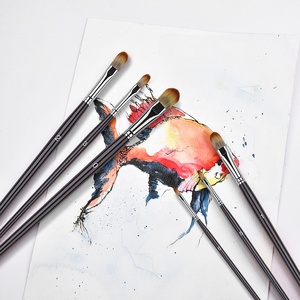 2023 7 pièces LOGO personnalisé pinceau noir manche en bois synthétique <span class=keywords><strong>visage</strong></span> pinceaux aquarelle huile acrylique peinture outils - Product Image 3