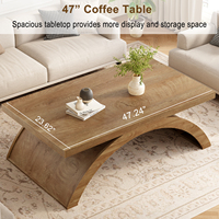 Table basse cintrée en gros, grain de bois de chêne naturel, base demi-cercle, support robuste, mobilier moderne pour salon