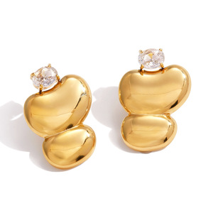 Geometric Heart-Shaped <b>Stud</b> <b>Earrings</b> Gold Plated With Zircon Stone For Fashion Jewelry - Product Image 5