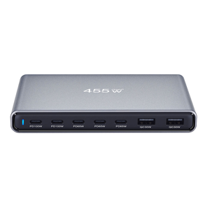 Station de charge murale GaN PD 455W avec concentrateur USB et charge rapide pour ordinateur portable, appareil photo, iPad et smartphones - Modèle de bureau - Product Image 3