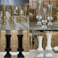 Grand vase en fibre de verre renforcée de plastique noir et or, décoration de mariage, centre de table, vase à fleurs en forme de trompette en FRP