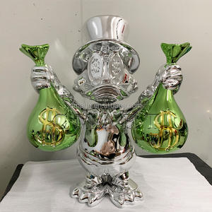 Estatua de Pato de Dibujos Animados Cromada de Alto Brillo Personalizada, Escultura Pop Art del Pato Scrooge <span class=keywords><strong>MC</strong></span>, Pato Dagobert con Dos Bolsas de Dinero - Product Image 2