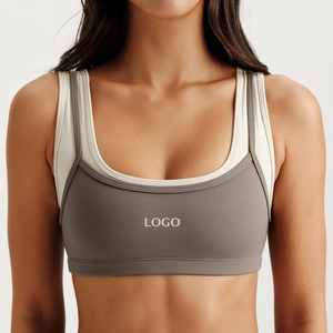 Scoop Neckline Luxurious Smoothing Racerback Crop <strong>Tops</strong> With <strong>Built</strong> <strong>in</strong> <strong>Bra</strong> Contrast Under-Layer Sports <strong>Bra</strong> for Women - Product Image 1