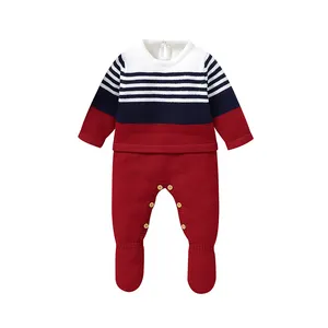 Wholesale Infant Clothes 0-3 Months Baby Boy Full Sleeve Knitted Footed Romper