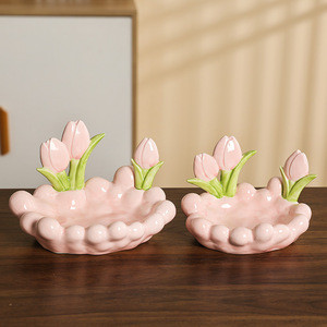 Ruijie Ceramic Tulip Storage Tray Irregular Shape Standing Type Multifunction Home <b>Decor</b> Key Holder <b>Dressing</b> <b>Table</b> Organizer - Product Image 3