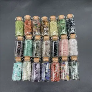 Toptan 12 çeşit doğal taş şişeleri isteyen taş seti çocuk Mineral etiket eğitici kristal taş seti el sanatları