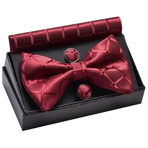 Ensemble Nœud <span class=keywords><strong>Papillon</strong></span> Pré-Noué Ajustable et Cravate Jacquard à Carreaux pour Homme 12x7cm avec Pochette de Costume et Boutons de Manchette, Livré en Coffret - Product Image 4