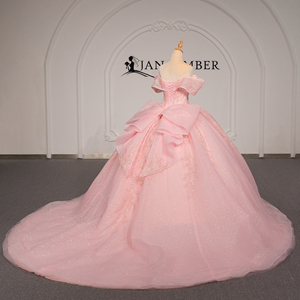 Vestido de Quinceañera Rosa de Lujo Xybb09-Pz, Vestido de Gala con Cuentas y Lentejuelas, Hombros Descubiertos, Lazo Grande, Cola Larga, Estilo Princesa, Jancember - Product Image 2