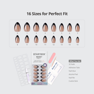 Lot de faux ongles courts en amande de haute qualité, en gel souple, avec pointe française noire vernie, à presser, vente en gros - Product Image 2