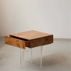 Italian Classical <b>Side</b> <b>Table</b> With Natural Burl Texture Storage <b>Drawer</b> Living Room Furniture - Product Image 1