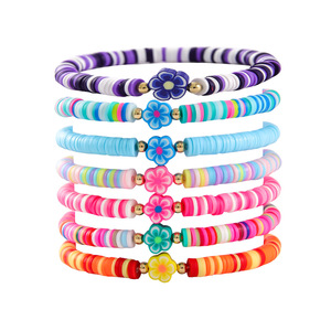 Flower Polymer Clay <b>Bracelet</b> Set Multicolor Layered Bohemian Style Party Jewelry Unisex Fashion <b>String</b> <b>Bracelets</b> - Product Image 1