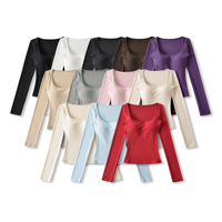 Blouse courte ajustée à manches longues et col en V, version coréenne printemps, légère, respirante, avec rembourrage poitrine et taille, finition macaron sable