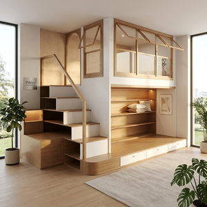 Cama Alta Ahorradora <span class=keywords><strong>de</strong></span> Espacio con Estructura <span class=keywords><strong>de</strong></span> Madera Personalizada, Cabina para Dormir, <span class=keywords><strong>Armario</strong></span> y Solución Completa para Apartamentos <span class=keywords><strong>de</strong></span> Estancia Corta - Product Image 5