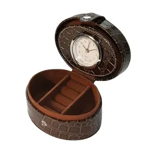 LG2049C Travel pu leather clock wholesale customized handmade jewelry storage box mini promotion gift for business