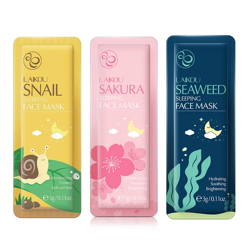 거친 피부 영양 개선 피부는 잃어버린 수분을 회복시킵니다. LAIKOU Matcha Sakura Seaweed Snail Sleeping Mask