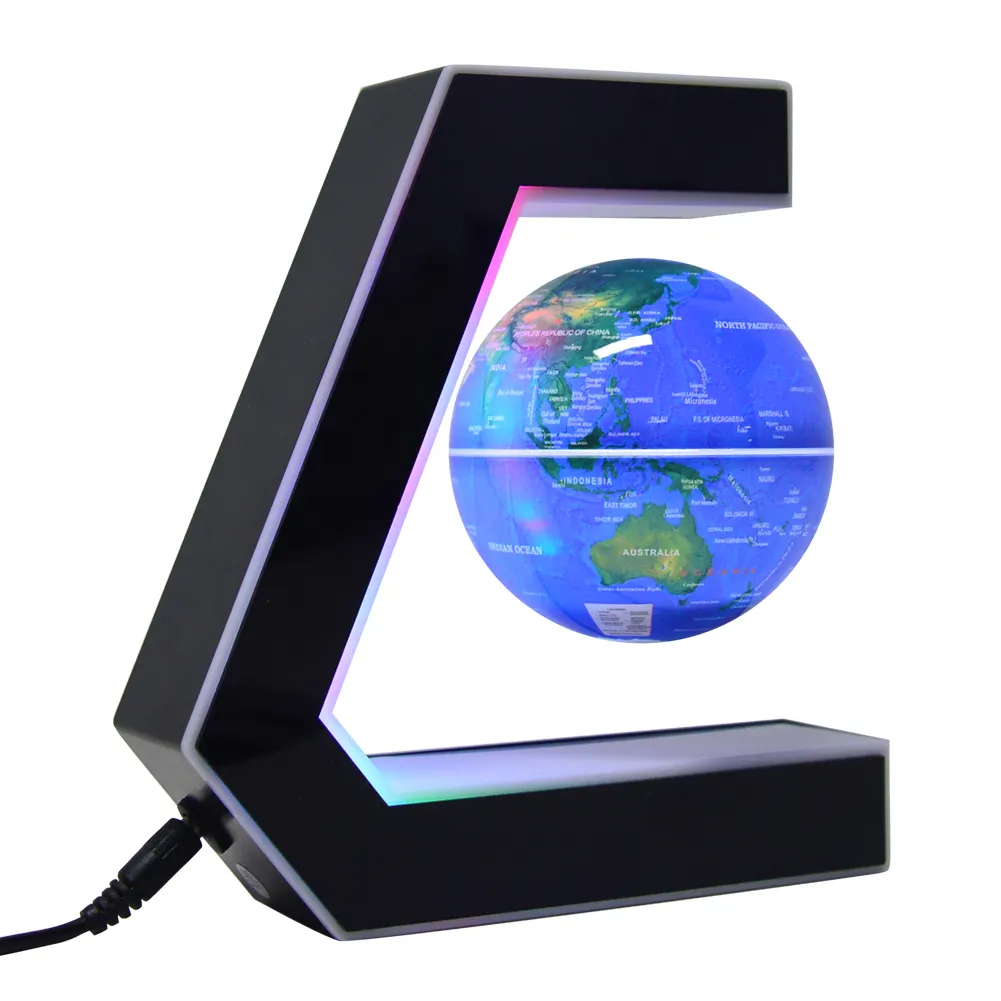 Globo flotante de levitación magnética, decoración en forma de E con mapa del mundo para oficina o habitación