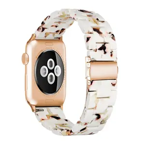 ESEEKGO Gesper Baja Antikarat OEM, Tali Jam Tangan Resin Bisa Dilepas Keramik Pengganti Tiga Manik-manik untuk Apple Watch Band
