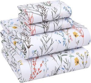 100% Cotton <strong>Sheets</strong> Queen Size Set 4 Pieces Soft Breathable <strong>Percale</strong> Weave Bedding Deep Pocket 16"Durable Perfect Floral Bed <strong>Sheet</strong> - Product Image 1