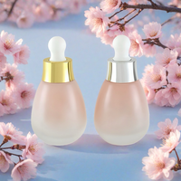 Flacons compte-gouttes en verre de 30 ml pour usine cosmétique, formes ovales ampoule, marron, noir, bleu, avec compte-gouttes dorés ou argentés pour huile capillaire et sérum