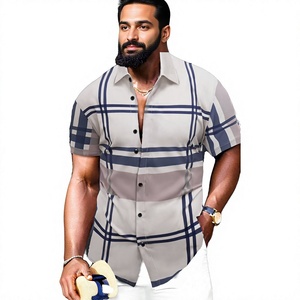 Nouvelle chemise décontractée pour homme, style hawaïen, boutonnée, rayée, infroissable, tricotée, respirante, écologique, à simple boutonnage, manches courtes - Product Image 2