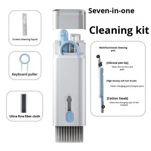 مجموعة تنظيف شاملة ومتعددة الوظائف لسماعات البلوتوث والهواتف ولوحات المفاتيح والشاشات، مع فرشاة وسحبه مفاتيح بلاستيكية صلبة ومزيل غبار - Product Image 1