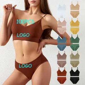 High Quality Wholesale French Lingerie Small Breasts Gathered Seamless Large Size Women Sets Sports Bra And Underwear Sets