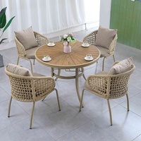 Porche En Plastique Bois Table Carrée 4 Places Chaises Meubles En Plein Air Jardin Corde En Aluminium Ensemble De Salle À Manger
